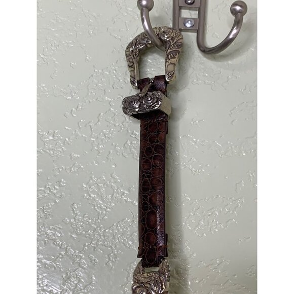 Brown  Genuine Leather Snakeprint Belt With Medal Rose Detailing - Picture 4 of 12